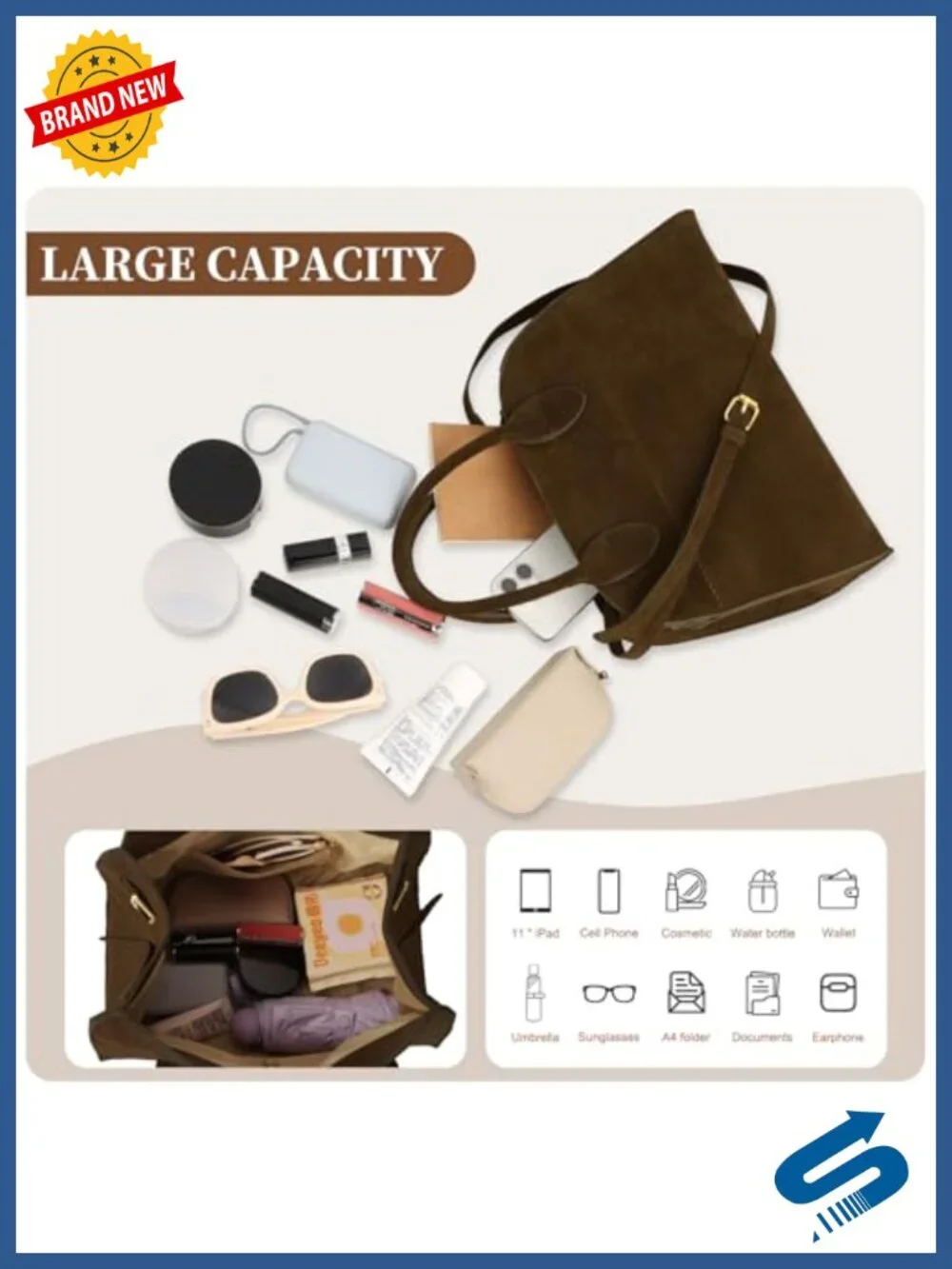 Vegan Suede Tote Bag Top Handle Satchel Shoulder Bag for Women Office Travel